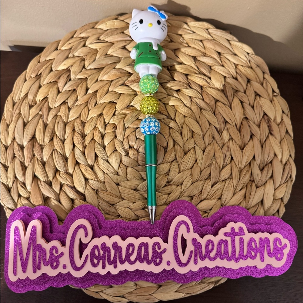 Hello Kitty Beaded Pen with Green and Blue Accents